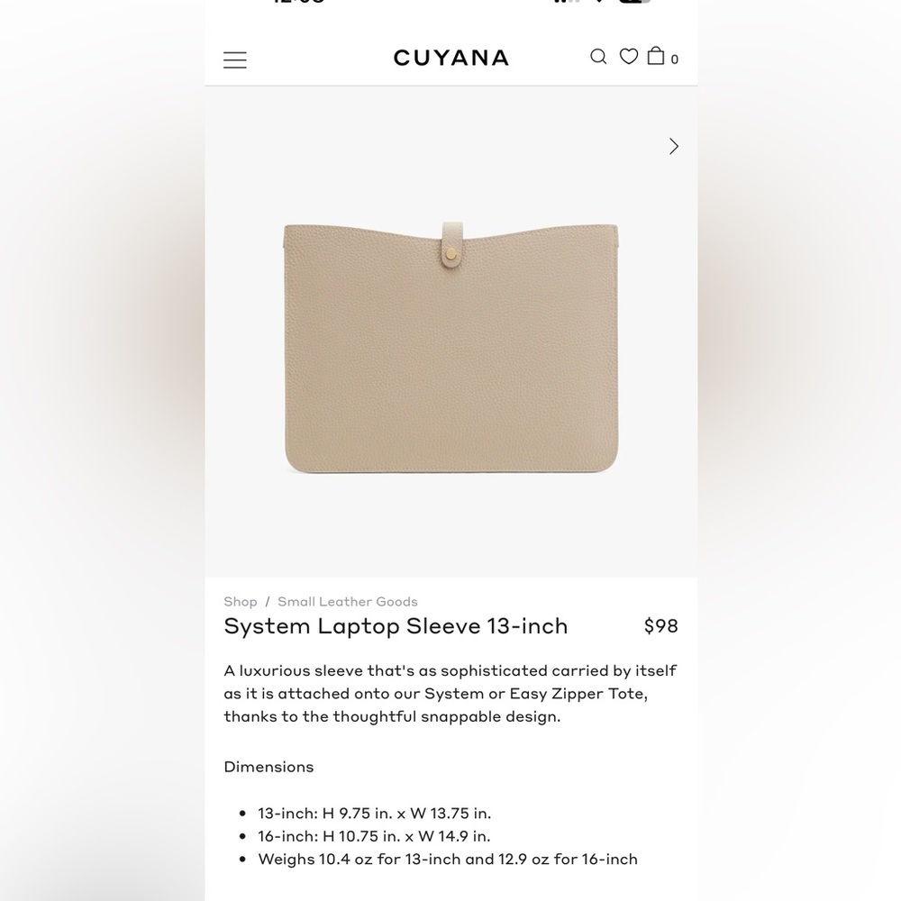 Guyana Leather Laptop Sleeve, “Stone” color.